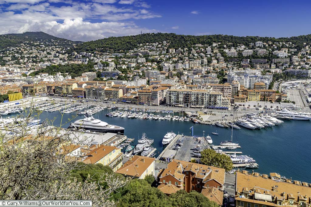 Overlooking the packed Nice harbour, including one or two super yachts, from Castle Hill