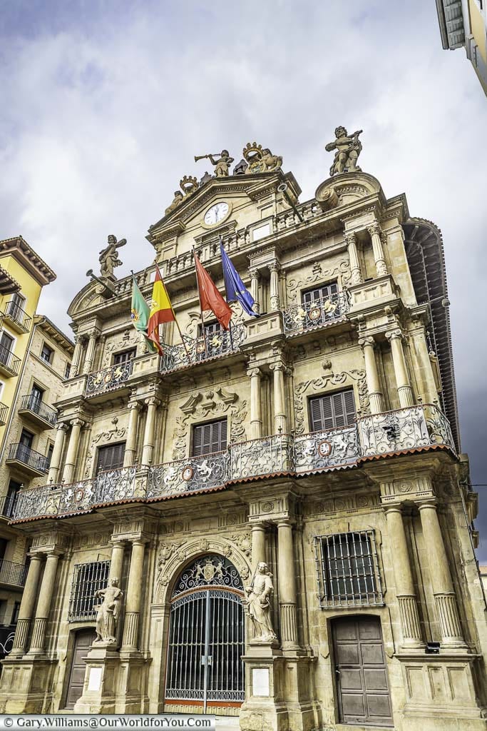 The ornate baroque 17th-century pamplona city hall in north east spain