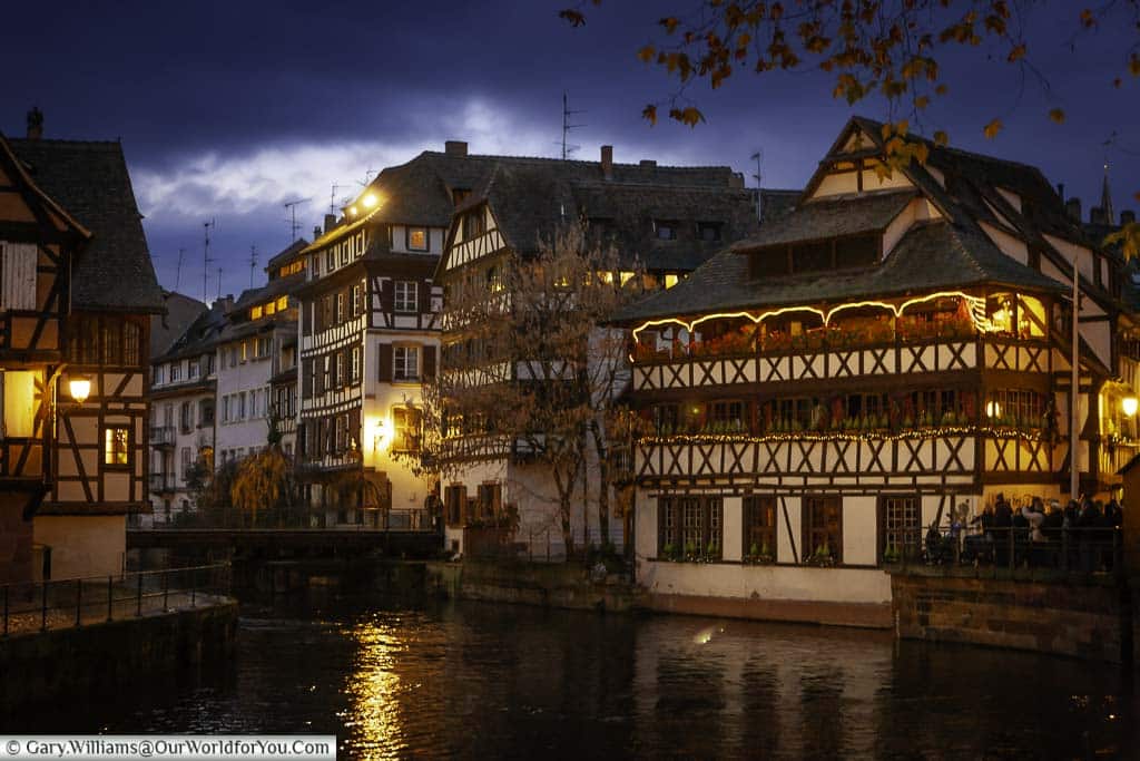 The view of petite france in strasbourg from the quai des moulins at christmas