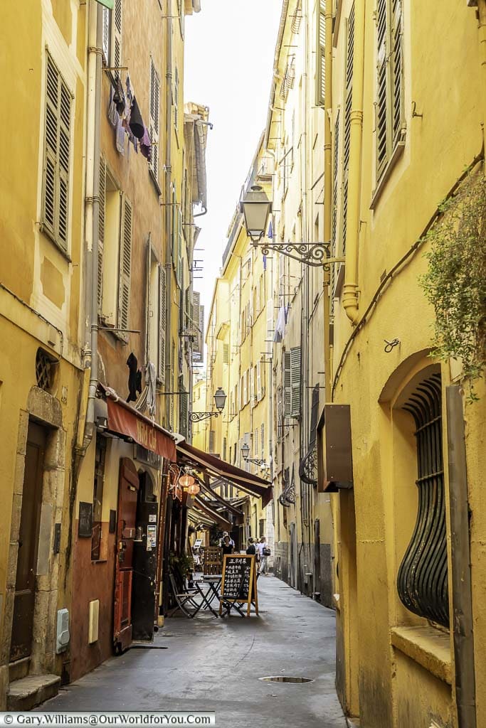 The narrow rustic lanes of the old town of Nice on the French Riviera