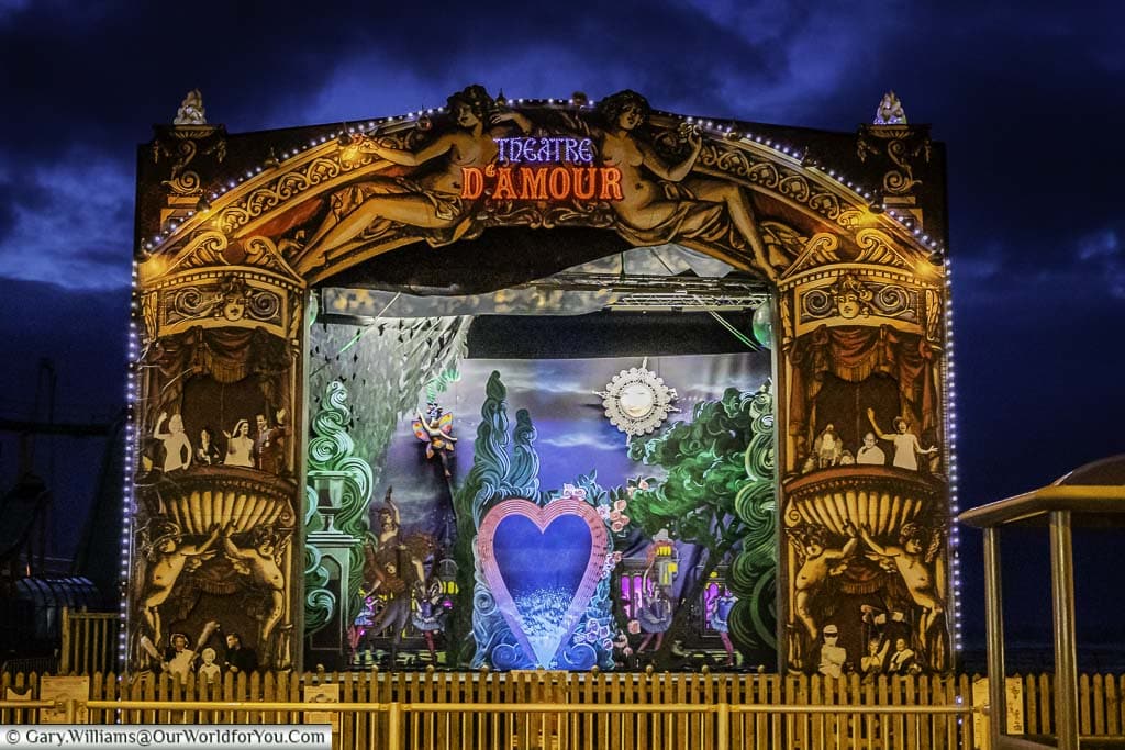 One of Blackpool's Illumination features setup as a classic theatre stage with a bit of an erotic twist names 'Theatre D'Amour'