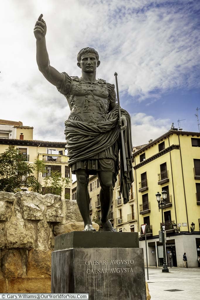 a statue of the roman emperor caesar augusta in zaragoza, spain