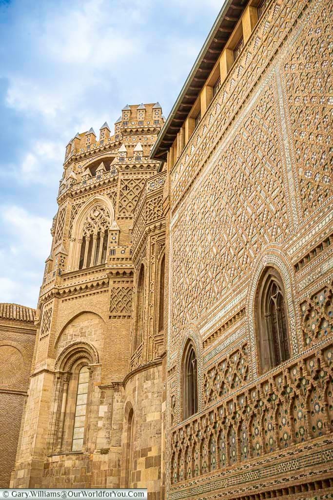 the intricately detailed mudéjar exterior of the cathedral of the savior in zaragoza spain