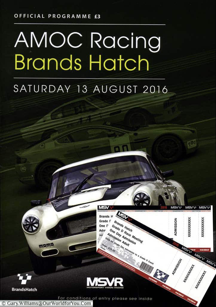 a copy of our amoc racing programme and tickets from a day out at brands hatch in august 2016