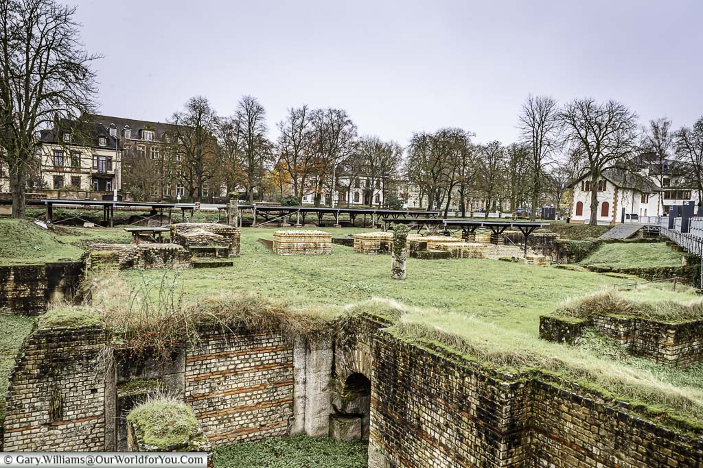 The vast complex that is the barbarathermen roman baths in the centre of trier in germany on a cold winter's day