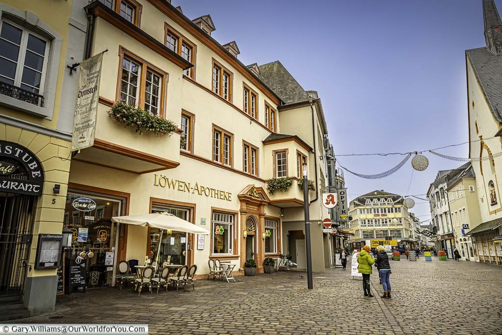 lowen-apotheke in hauptmarkt, a historic phamarcy, in the centre of trier germany