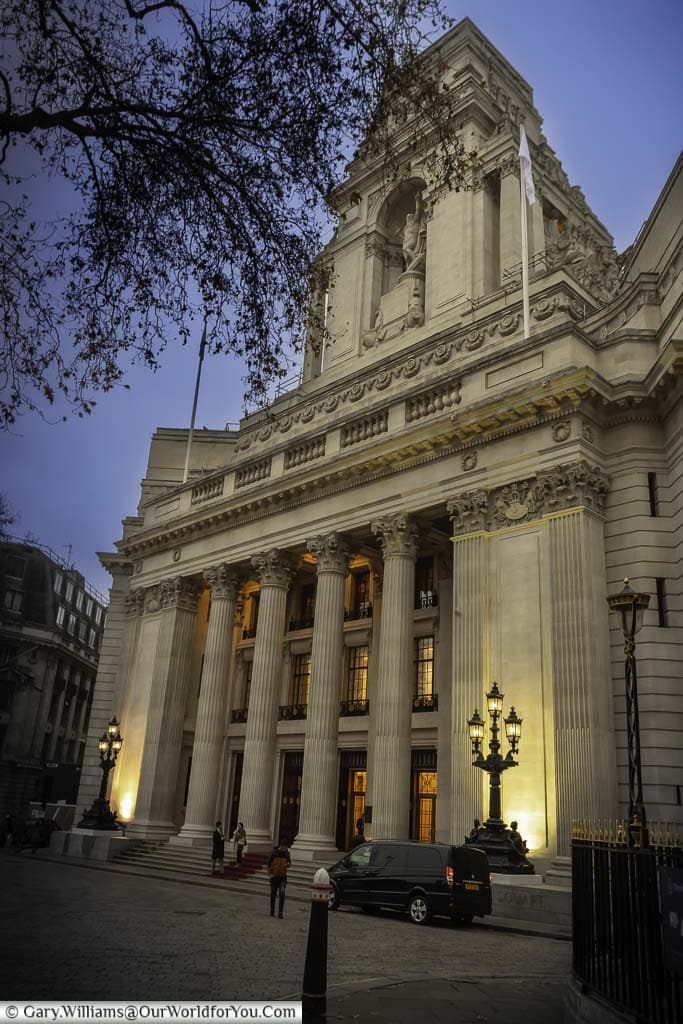 Trinity House at dusk, a neo-classical building close to Tower Hill in London