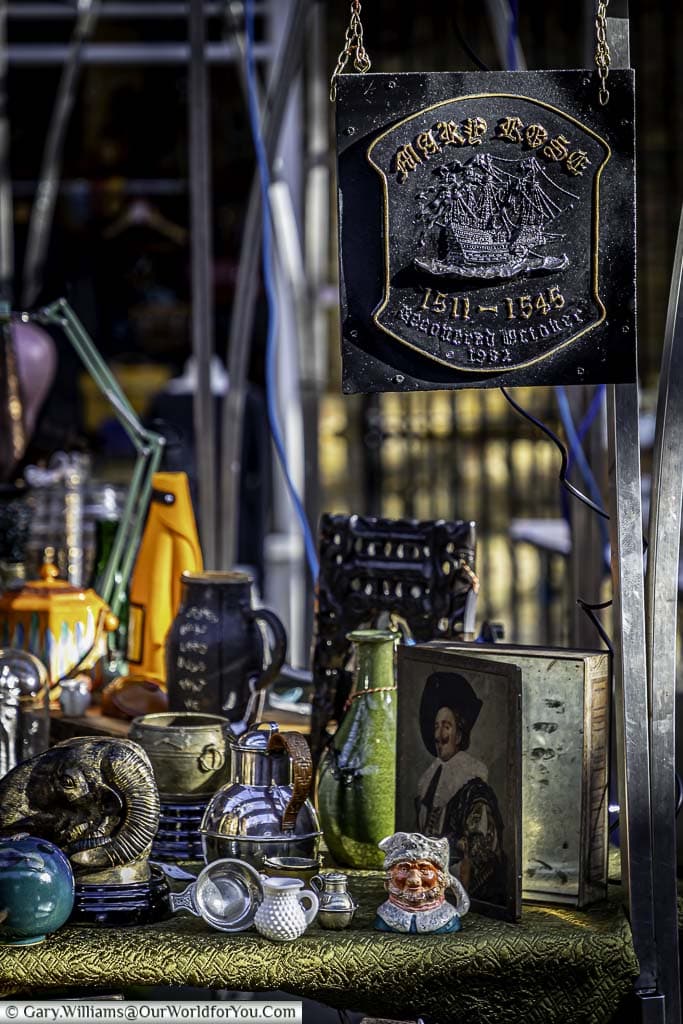 Unusual collectables on a stall at the historic greenwich market in south east london