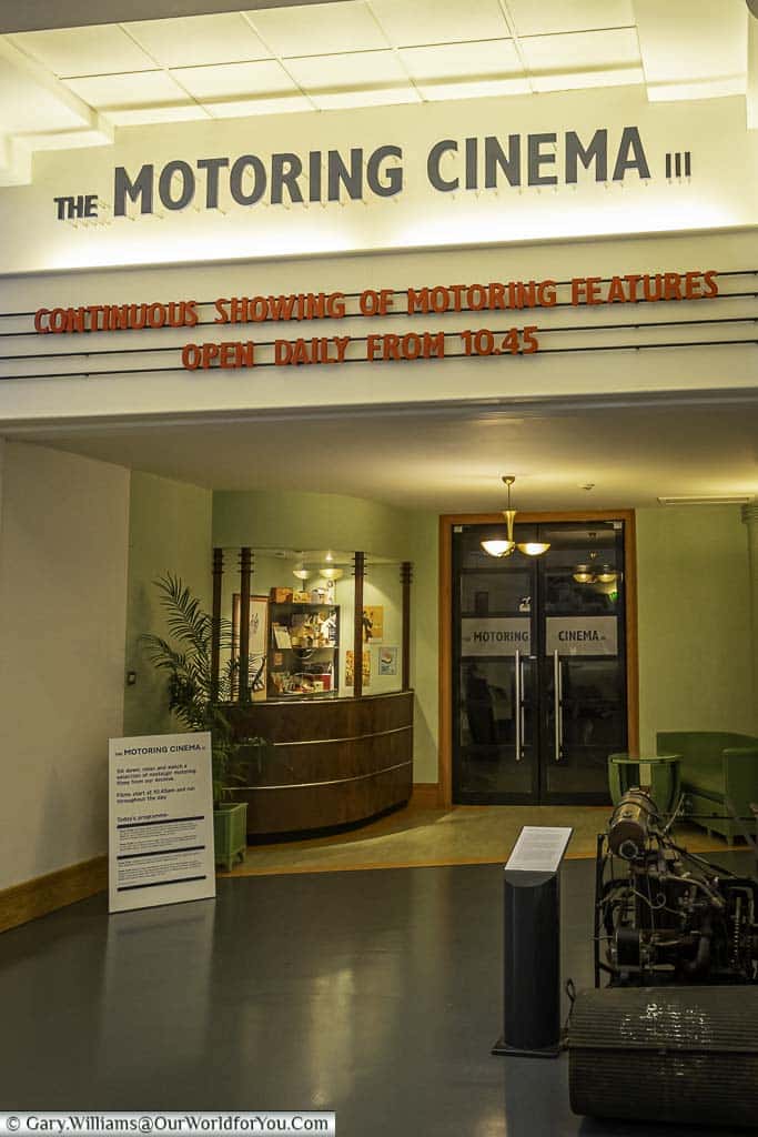 The entrance to the Motoring Cinema at the British Motor Museum