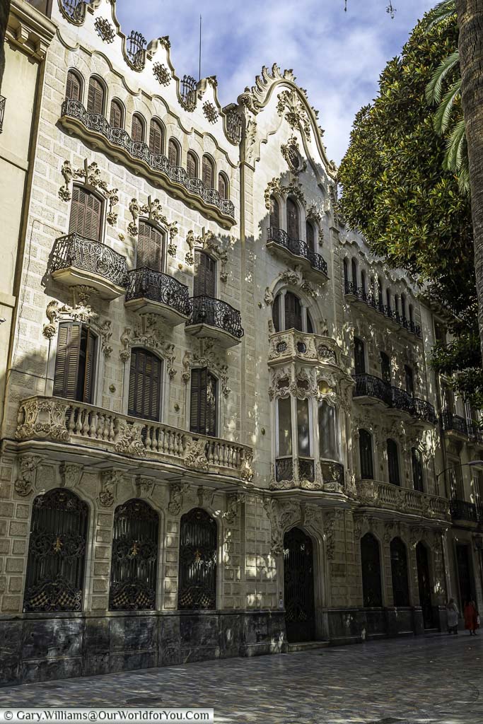 the ornate facade of the modernist casa maestre built in 1905 in central cartagena in southern spain