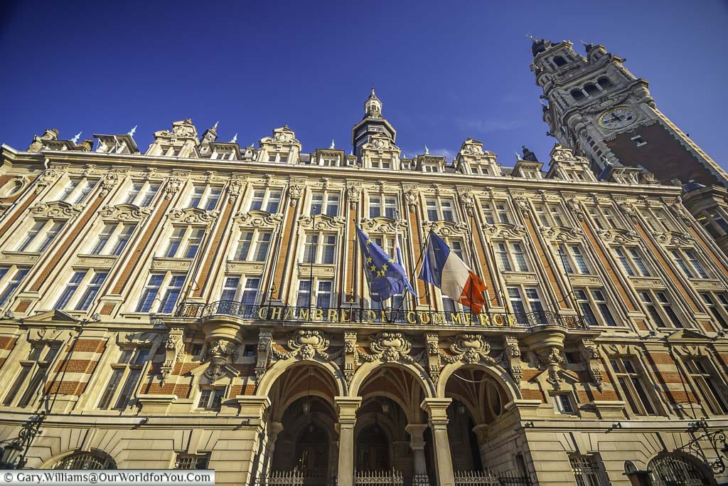 Lille's Chamber of Commerce facade, including the belfry.
